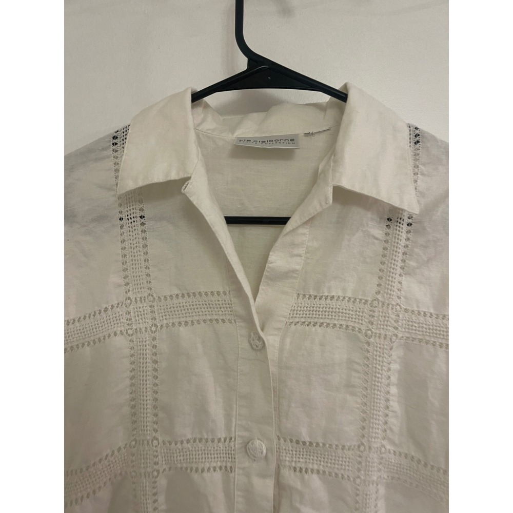 Vintage Linen White Crochet Button Up Blouse Chic Cottagecore 90s - Picture 2 of 6